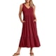 thumbnail image 4 of Lucakuins, vestidos midi de verano para mujer, moda de vacaciones, cuello en V, color sólido, sin mangas, playa, vestido acampanado Lucakuins moda, 4 of 9