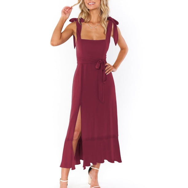 Vestido con dobladillo con volantes para mujer,Vestido sin mangas de encaje para mujer, vestido de verano con aberturas laterales, vestido de verano con volantes en una línea, diseñado para la precisión