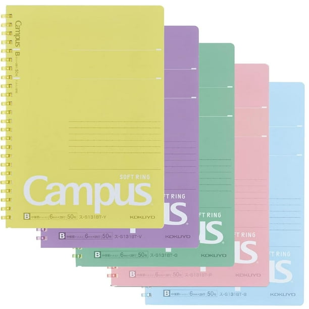 Cuaderno en espiral KOKUYO, paquete de 5 unidades, 21 x 15 cm, con forma de anillo blando, 50 hojas