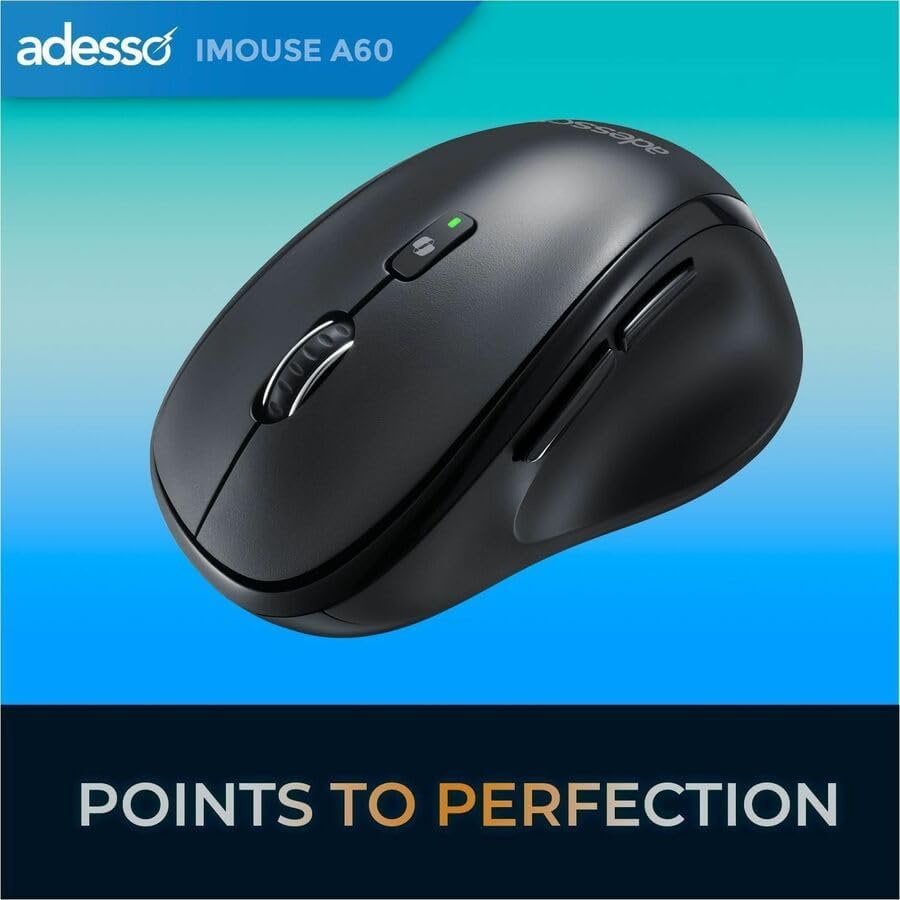 Adesso iMouse A60 Ergonomic Wireless Vertical Mouse, Bluetooth and 2.4GHz Dual Mode with USB-A Receiver, Copilot AI Hotkey, 3 Level DPI 1000/1600/2400, 6 Buttons, Right Hand for Windows
