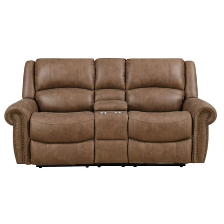 Standard Loveseat Length Emerald Home Spencer Brown Reclining Loveseat with Dual Recliners, Center Storage, And Cupholders ()