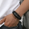 thumbnail image 3 of Jewmon To My Man Black Leather Bracelet for Men Stainless Steel Cross Wristband Bangle Birthday Valentines Day Gifts for Him, 3 of 10