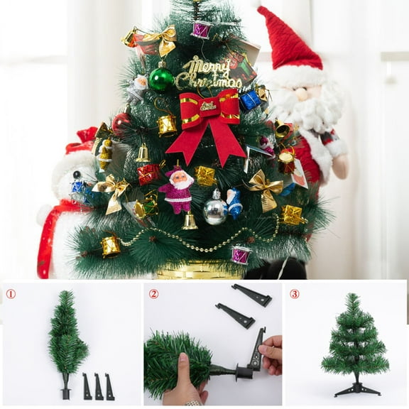 60CM Christmas Tree With LED Glowing Light String Pine Cone Bell Pendants Christmas Tree Decorations For Desk Dining Table