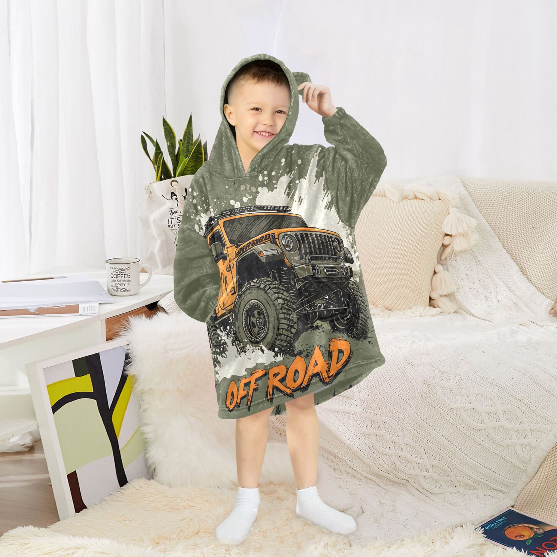 joogoo Wearable Blanket Hoodie Monster Truck Off Road for Flannel Sherpa Pocket 3-14 YR L