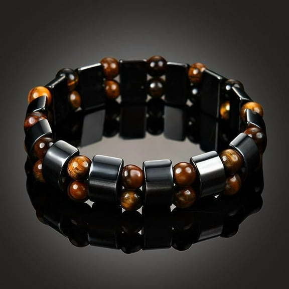 1pc Tiger's Eye & Hematite Natural Stone Bracelet for Men and Women - Courage, Confidence, Stability - Elegant Style, No Plating, Charm Jewelry,Brown