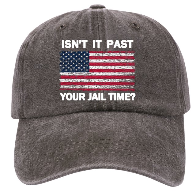 Isn t It Past Your Jail Time Gorra de béisbol con bandera estadounidense para hombres y mujeres (café)