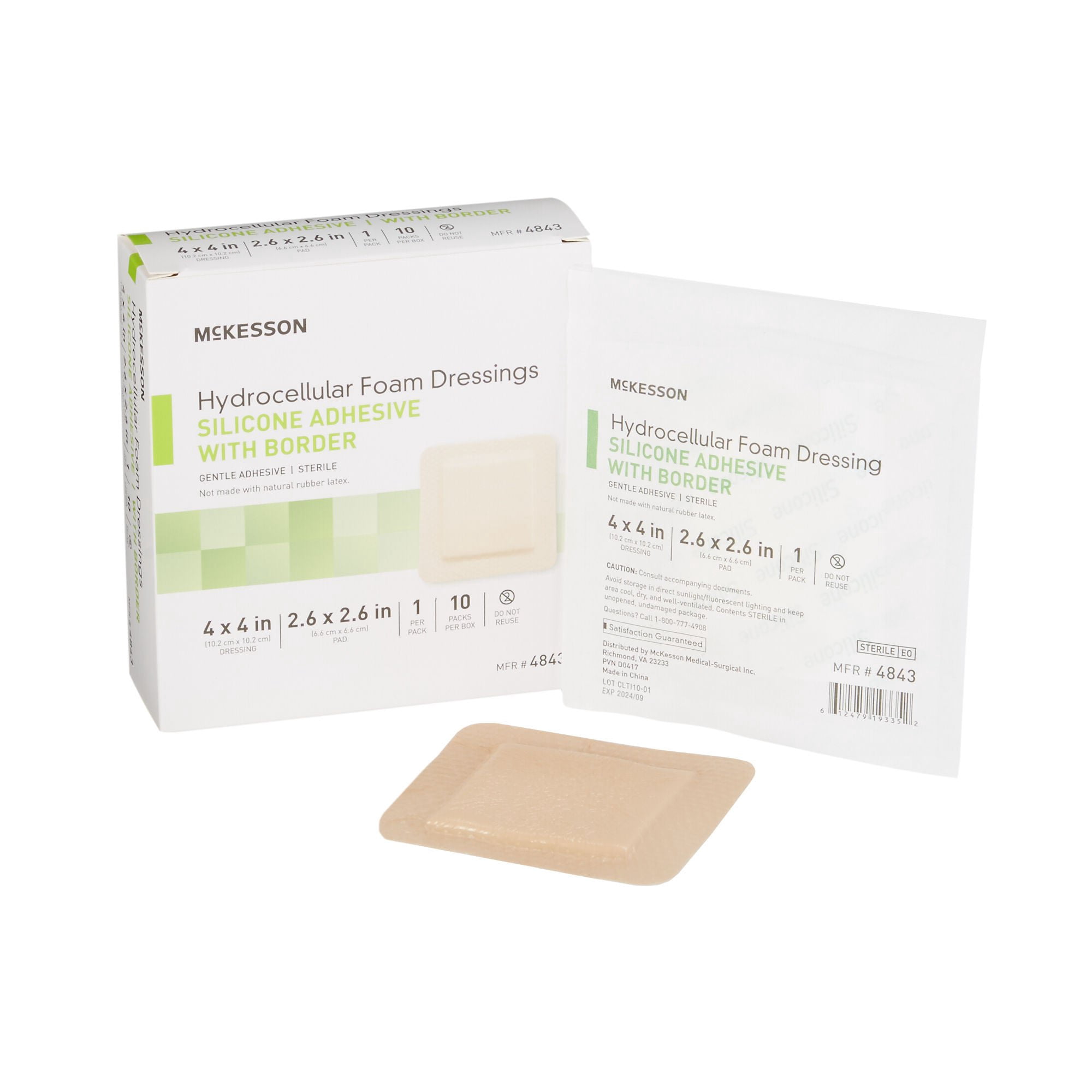 McKesson Hydrocellular Foam Dressing, Silicone Adhesive Bandage, 4 in x 4 in, 10 Count, 1 Pack
