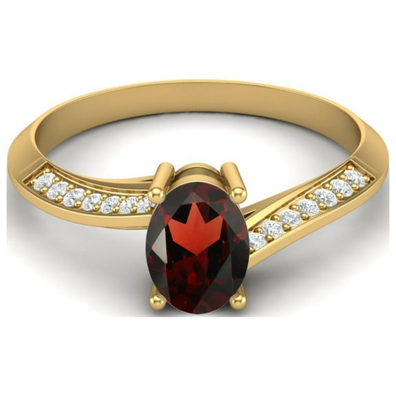 1.56 Cts Oval Garnet 925 Sterling Silver Gold Vermeil Solitaire Accent Woman Halo Valentines Day Gifts Ring