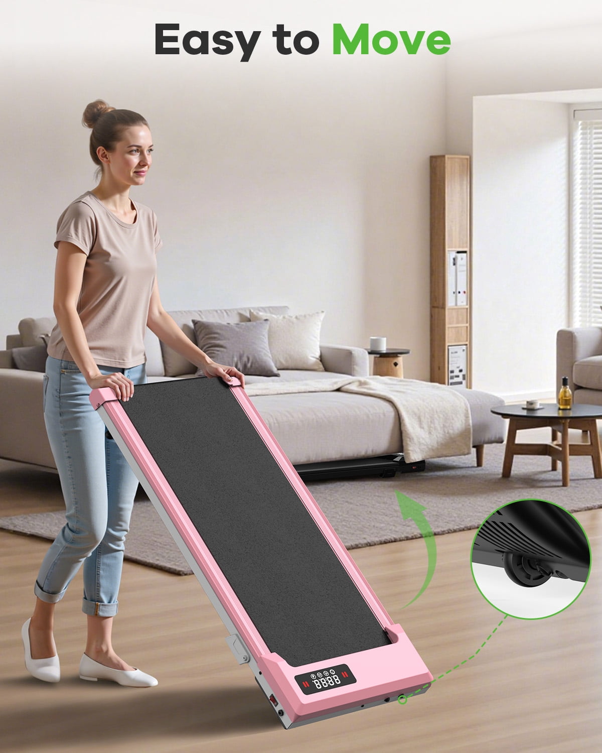Evitormill  Walking Pad, Under Desk Treadmill, Compact Walking Pad for Home & Office, 2.5HP Quiet Motor, 33.5'' Running Belt, Supports 265 Lbs (Pink)