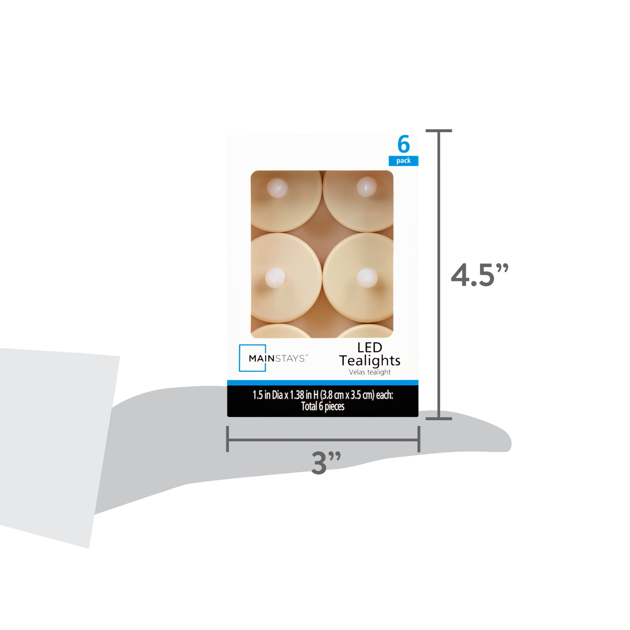 Mainstays Flameless LED Tealights Candles, Ivory, Set of 6, Unscented