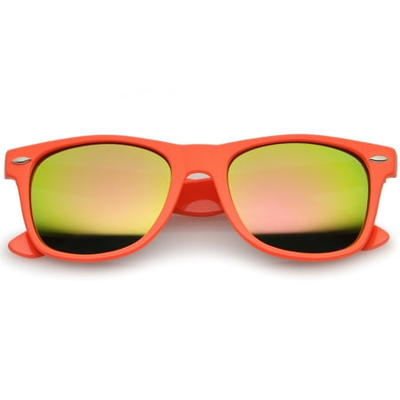Sunglass La Retro Large Square Colored Mirror Lens Horn Rimmed Retro Large Square Colored Mirror Lens
