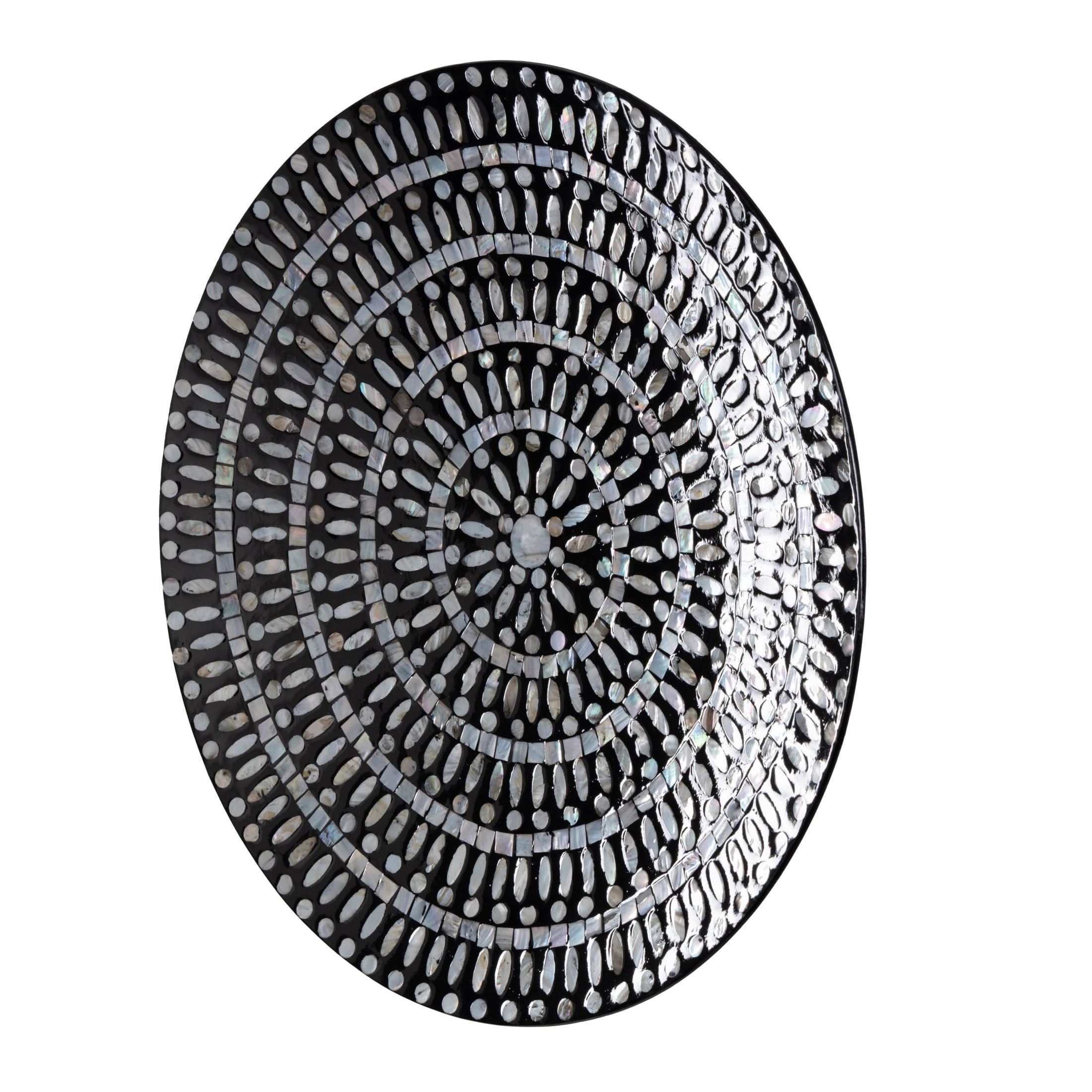 DecMode Black Mother of Pearl Shell Handmade Mosaic Plate Wall Decor with Beige and Gray Accents