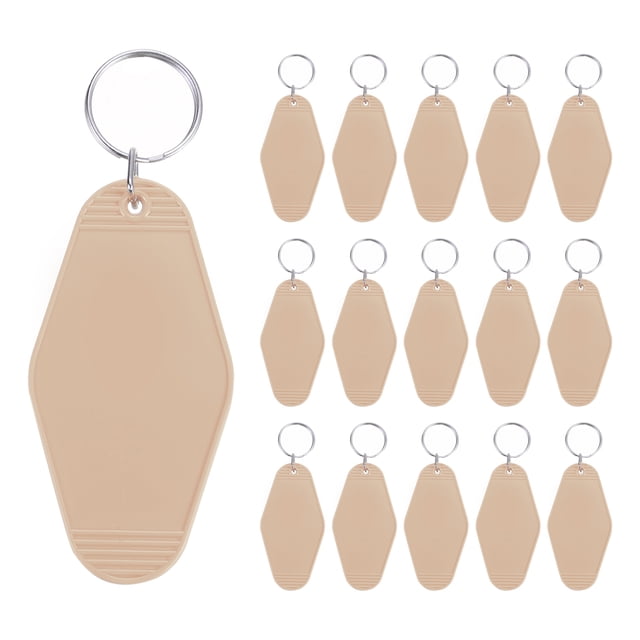 Unique Bargains Vintage Motel Keychain Blank Hotel Keychains Rhombus Retro Key Tag, Khaki, 16 Pack