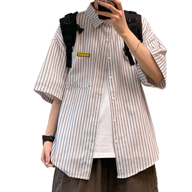 Camisa a rayas para hombre, camisas informales de moda de media manga con botones para hombre para verano