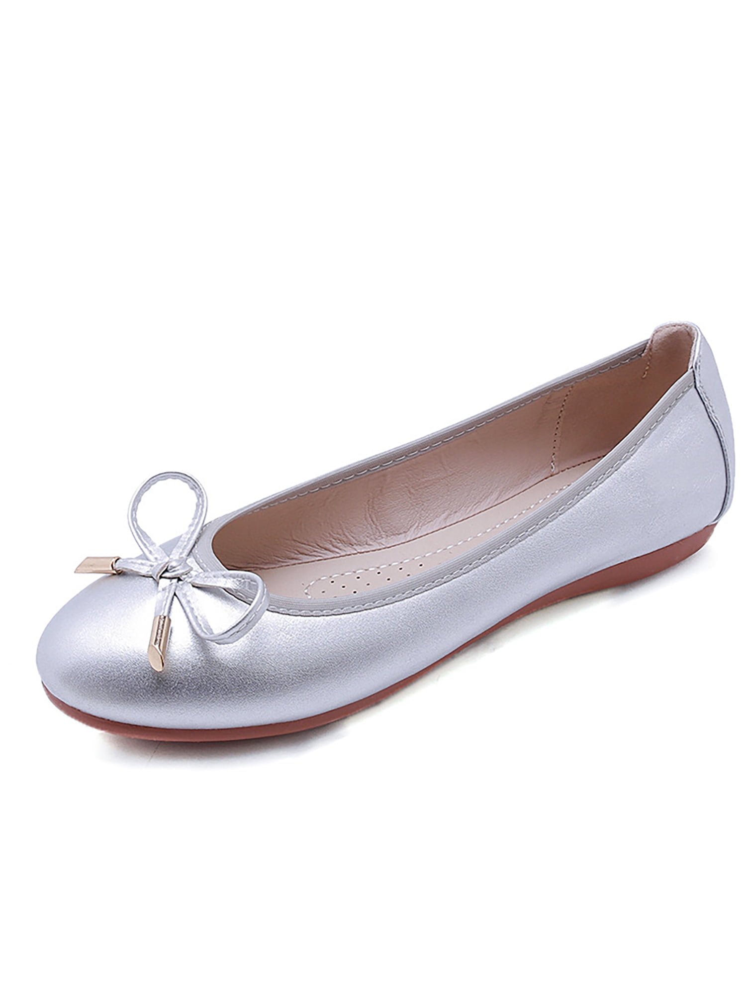Ladies F10330 Silver Leather Casual Flats by Leather Collection retail £9.99 