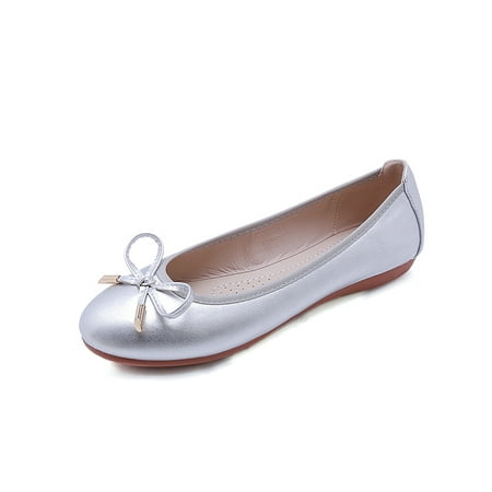 

Woobling Women Loafers Comfort Walking Shoes Non-slip Flats Party Slip-Ons Lightweight Casual Shoe Memory Foam Breathable Silver 5.5