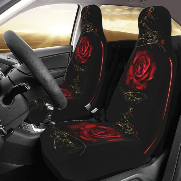 Red Rose Car Front Seat Covers 2pcs for Adults Durable Auto Stretch Seat Cover Non Slip Car Seat Cover Decor