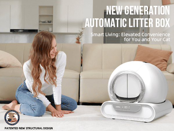 LeloPets D1 Self-Cleaning Litter Box, App Controlled, Automatic Safety Sensor, Large Capacity with Lid, Suitable for Multi-Cat Families, White