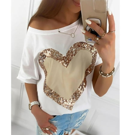 

TZNBGO Sequin Tops for Women Women s Crewneck Love T-Shirt Short Sleeve 8854# Love T-Shirt White Xl Dressy Tops For Women Half Sleeve Tops For Women Bustier Tops For Women 3/4 Sleeve Tun127050