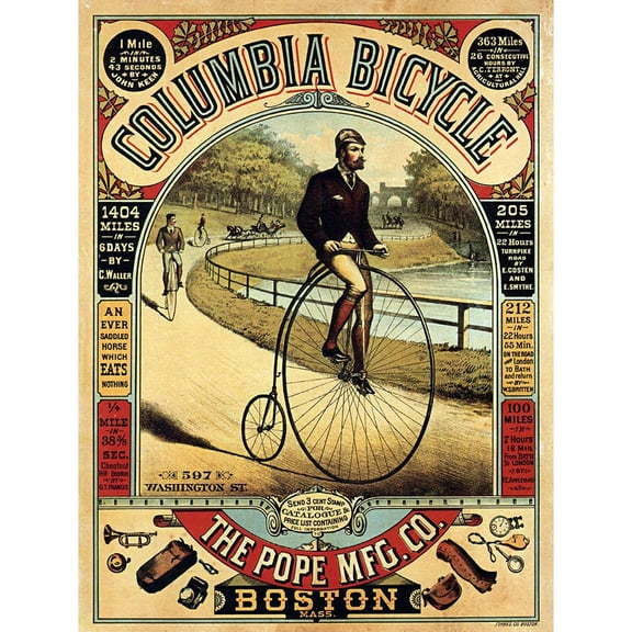 Penny Farthing Bicycle Boston Usa Cycling Illustration Vintage Advert Unframed Wall Art Print Poster Home Decor Premium