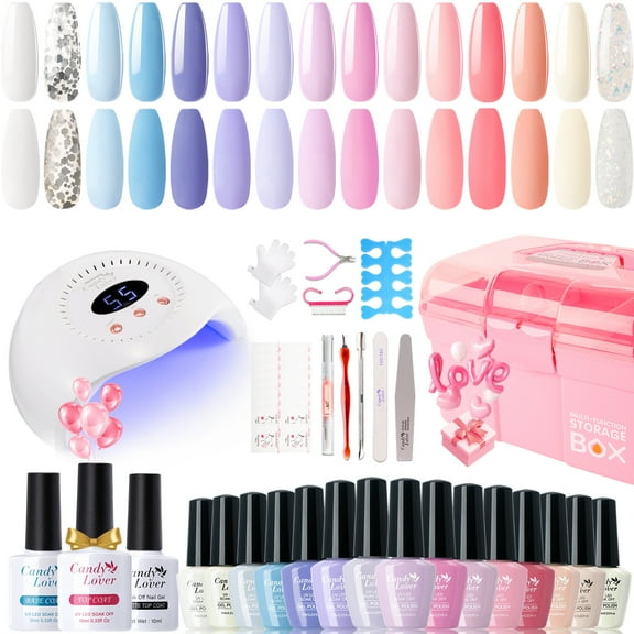 Candy Lover Gel Nail Polish Kit with UV Lamp, 72W Nail Dryer, 15 Colors Colorful Rainbow Quick Dry Long-lasting Gel Nail Polish Set, Nail Polish Kit for Girl Lady Womens Manicure DIY Nail Gift