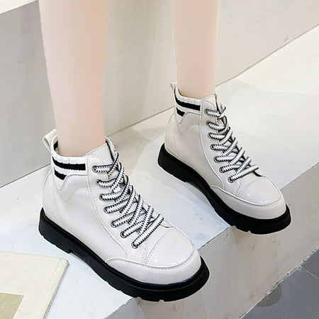 

qipaqil Short Round Booties Lace Up Toe Retro Solid Color Shoes Women Heels women s boots Cute Boots for Women