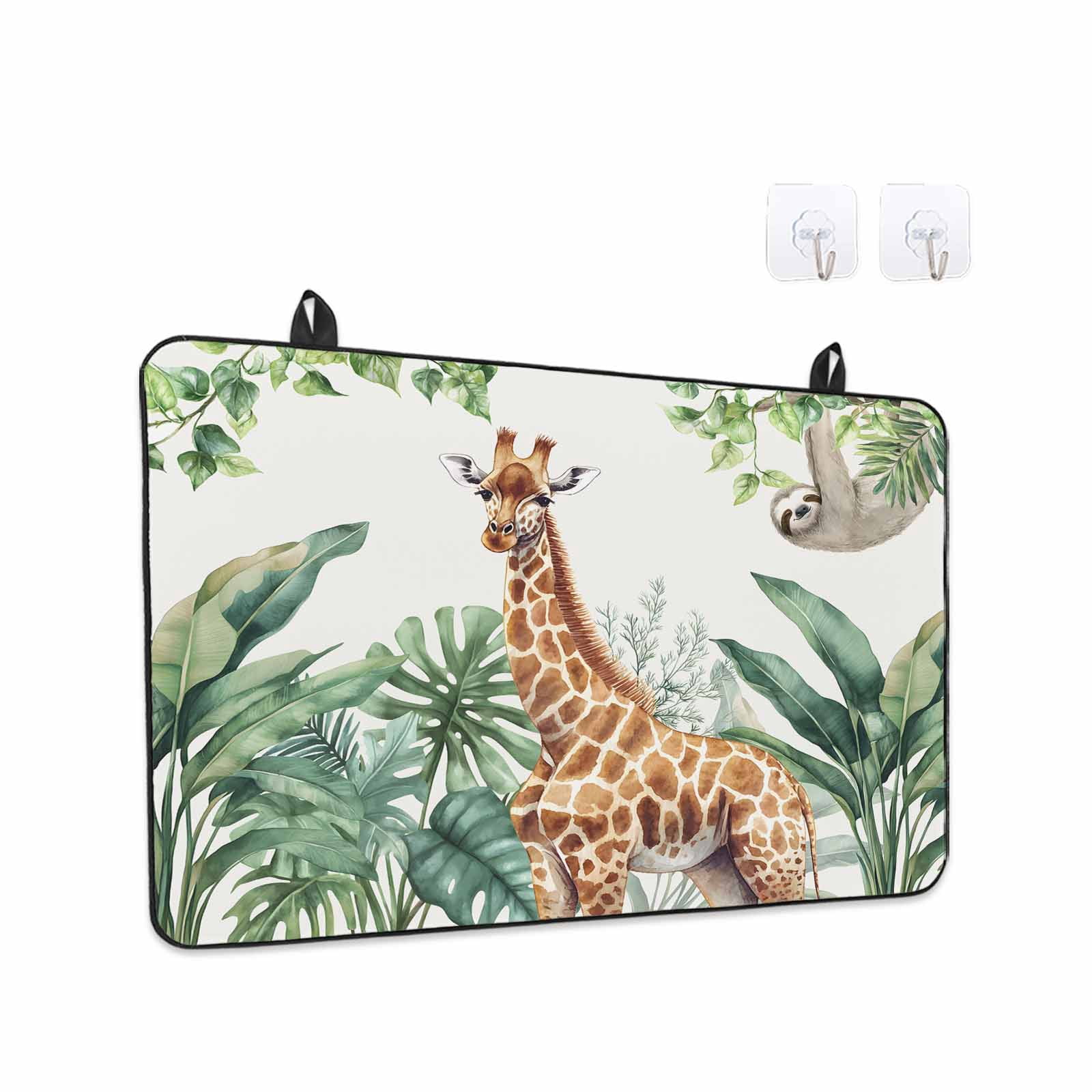 Tropical Giraffe Sloth Stove Top Cover for Electric Stove, Heat-proof & Non Slip Glass Top Stove Cover Protector, Watercolor Summer Palm Leaf Kitchen Flat Cooktop Rubber Mat 24x21 Inches