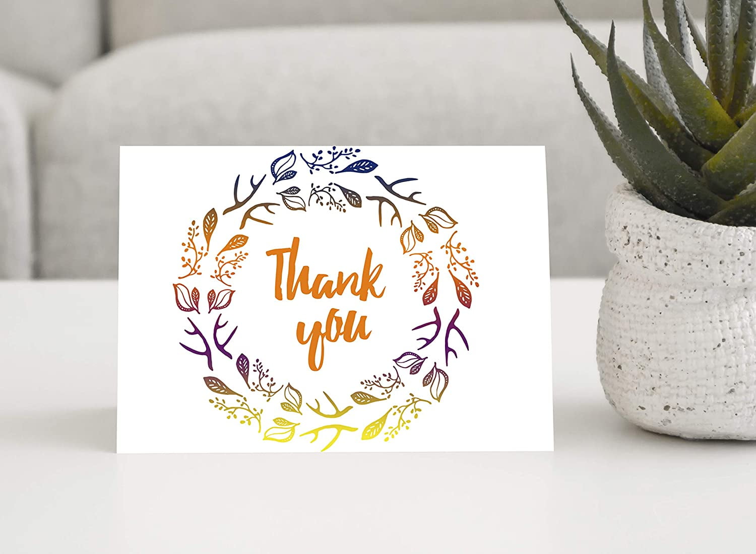 Darling Souvenir White Floral Wreath Thank You Card Wedding Thank You Card Greeting Cards With White Envelopes - 100 Pcs