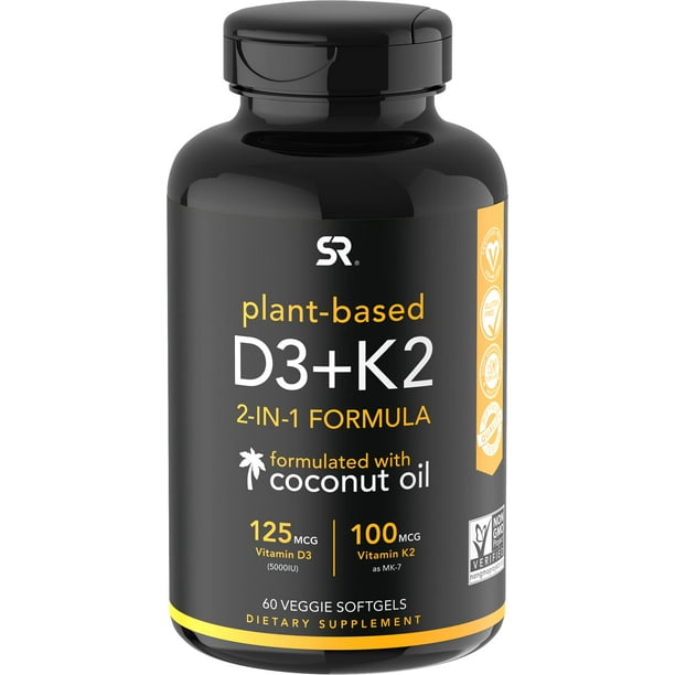 Sports Research Vegan Vitamin D3 + K2 Supplement with Organic Coconut