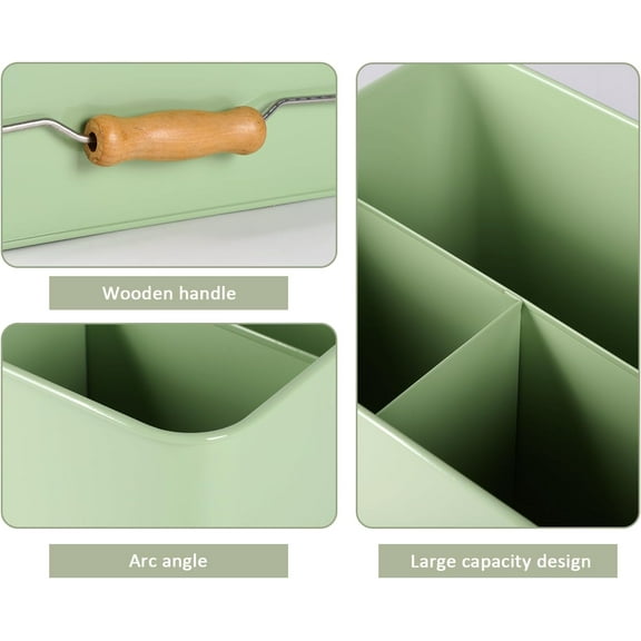 YUYAN-Metal Garden Tool Caddy, 3 Compartments Garden Tool Organizer with Handle, Garden Tool Box for Indoor and Outdoor, Gardening Tool Kit Holder Empty, Gardening Supplies, Gardener Gift (Green)