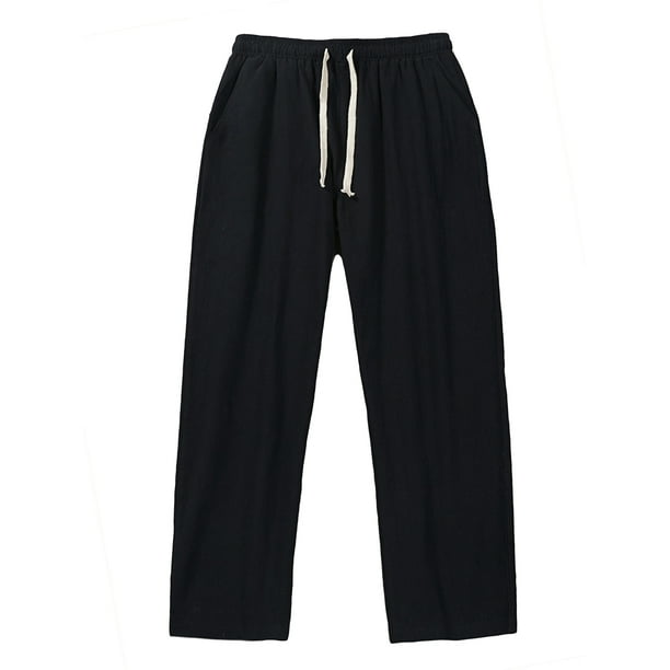 LUXUR Mens Elastic Waist Pants Lightweight Summer Trousers Black XL
