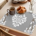 thumbnail image 3 of Baroque Grey Placemats Set of 4 Vintage Damask Classic Floral Place Mats Indoor Wipeable Table Mats Washable Cloth Dining Table Placemats for Kitchen Holiday Party Home Decor 13x19 Inch, 3 of 9
