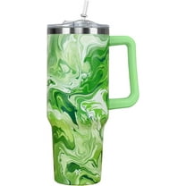 40 oz Tumbler with Handle and Straw Lid | Vacuum Insulated Leak Proof Tumbler | Stainless Steel Water Bottle Cup Gifts for Dads Moms Women Men Him Her | Green Marble