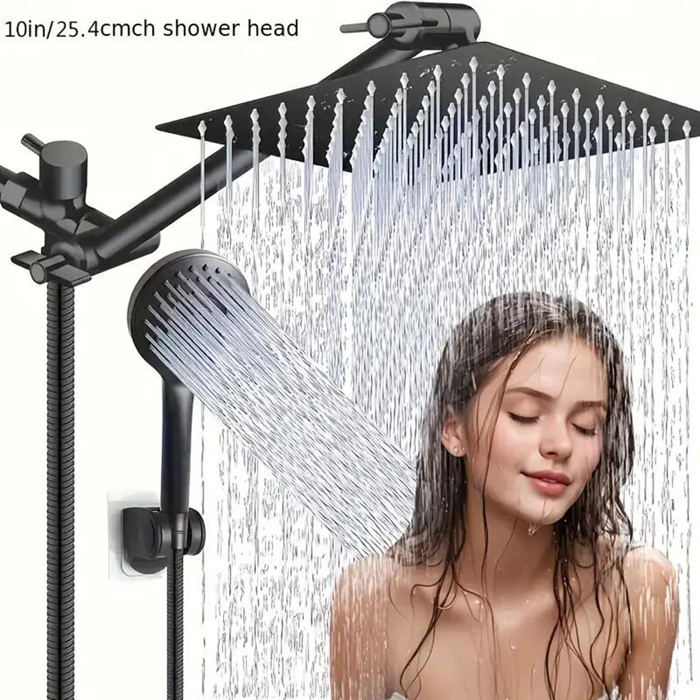 Shower Head Combo 10Inch High Pressure Rain Shower Head with 11 Inch Adjustable Extension Arm and 3 Settings Handheld Shower Head Combo with Long Hose
