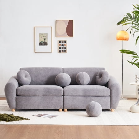84'' Modern Chenille Sectional Sofa, Modular Cloud Sofa for Living Room, Love Seat with Ball Pillows for Living Room Apartment Rental Room,Gray