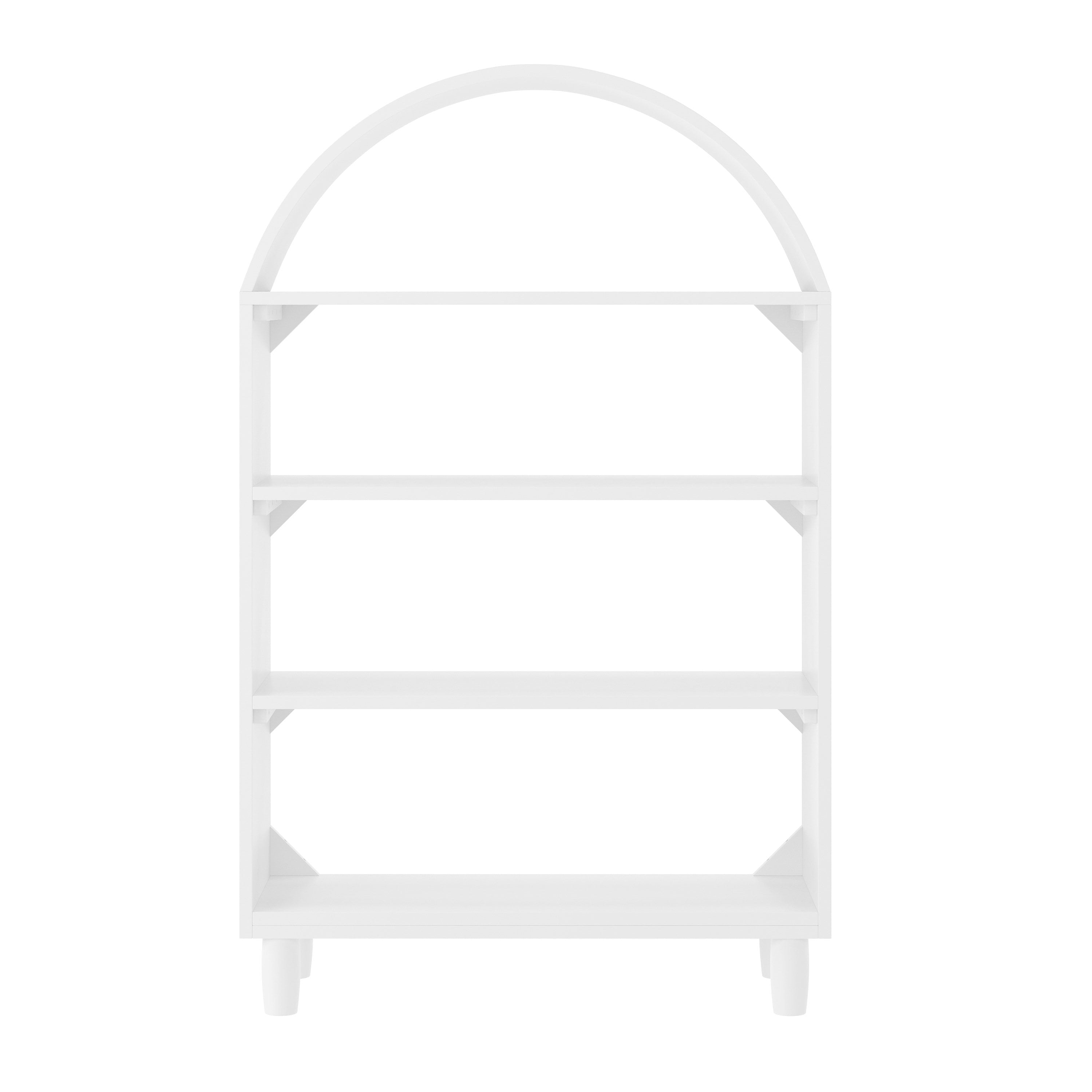 Buzz & Bloom Kids Open-Style Engineered Wood Bookshelf with 4 Shelves and Covered Rounded Top, White