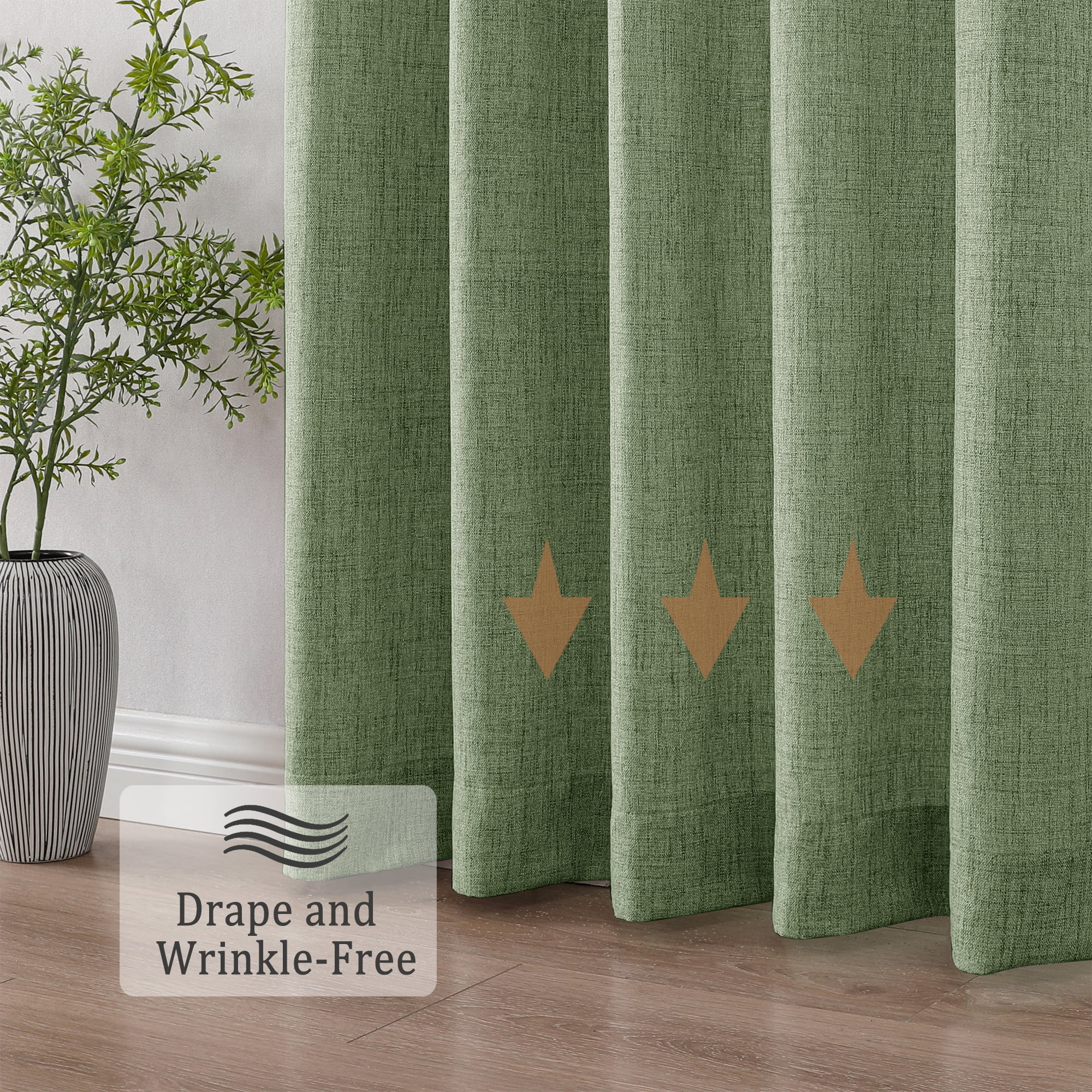Patin Green Curtains 2 Panels 52 x 84 Inch, Vintage Faux Linen Textured Light Filtering Airy Farmhouse Curtains, Privacy Rod Pocket Bedroom Window Drapes for Living Room Sliding Door