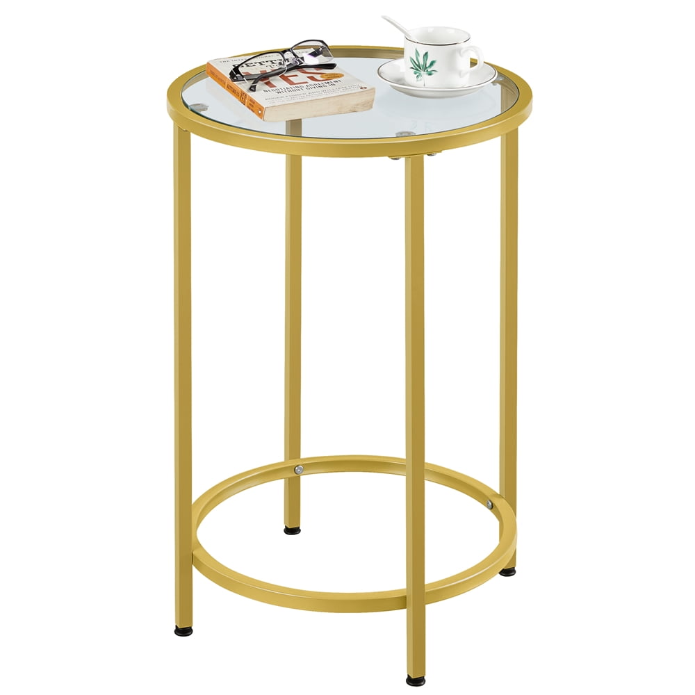 Alden Design Round Metal End Table with Glass Top for Livingroom, Gold