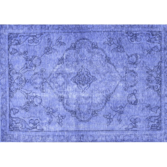 Ahgly Company Machine Washable Indoor Rectangle Persian Blue Traditional Area Rugs, 7' x 10'