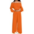 thumbnail image 2 of GILIGEGE Women's 2 Piece 2026 Fall Fashion Lounge Set Fall Fashion Long Sleeve Off Shoulder Crop Top Wide Leg Drawstring Pants Airport Outfit,Athleisure Workout Set,Casual Sweatsuit Orange, 2 of 4