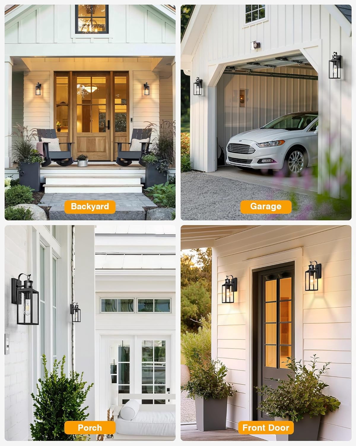 VIANIS Upgrades 14" Motion Sensor Outdoor Lights, Versatile 4 Modes Porch Light Outdoor, Black Dusk to Dawn Outdoor Lighting for Entryway, Garage, House, Patio, Porch, Distance Adjustable, 1 Pack