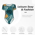 thumbnail image 6 of Fotbe Tropical Leaves Women's Crew Neck Short Sleeves Bodysuit Tops Round Neck Slim Sleeveless Soft Comfortable Basic-Large, 6 of 9