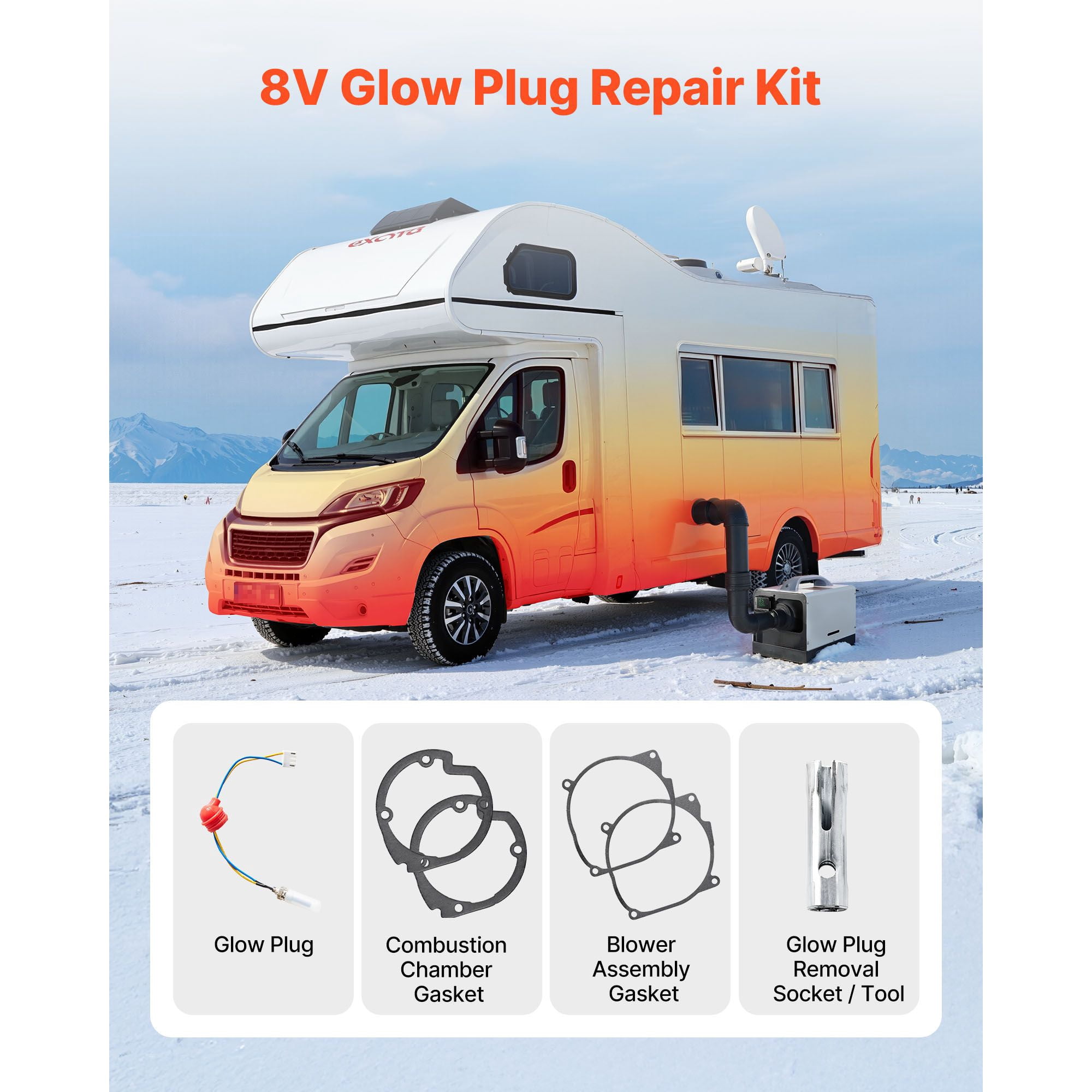 Glow Plug Repair Kit with Removal Socket & Gaskets, Complete Diesel Glow Plug Maintenance Set, Replacement Tool for Diesel Engine Cold Start Repair