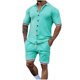 thumbnail image 1 of Mangas de Mano para Hombres, Color Sólido Botón de Solapa de Manga Corta Cardigan Y Pantalones Cortos Conjunto de Traje Deportivo Hecho de Poliéster, Conjunto de Traje para Hombre, 1 of 6
