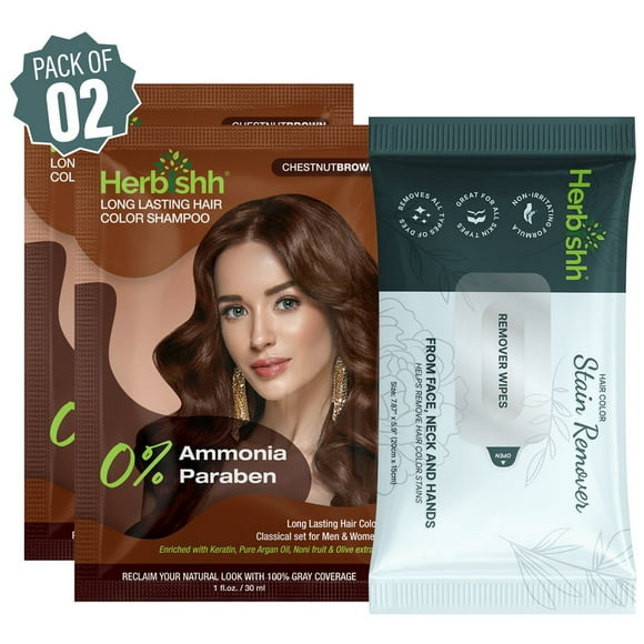 Hair Color Shampoo – Pack of 2 – 3-in-1 Dye, Conditioner & Cleanser – Gray Coverage – For All Hair Types – Long-Lasting, Travel-Size with Stain Pouchs – Unisex