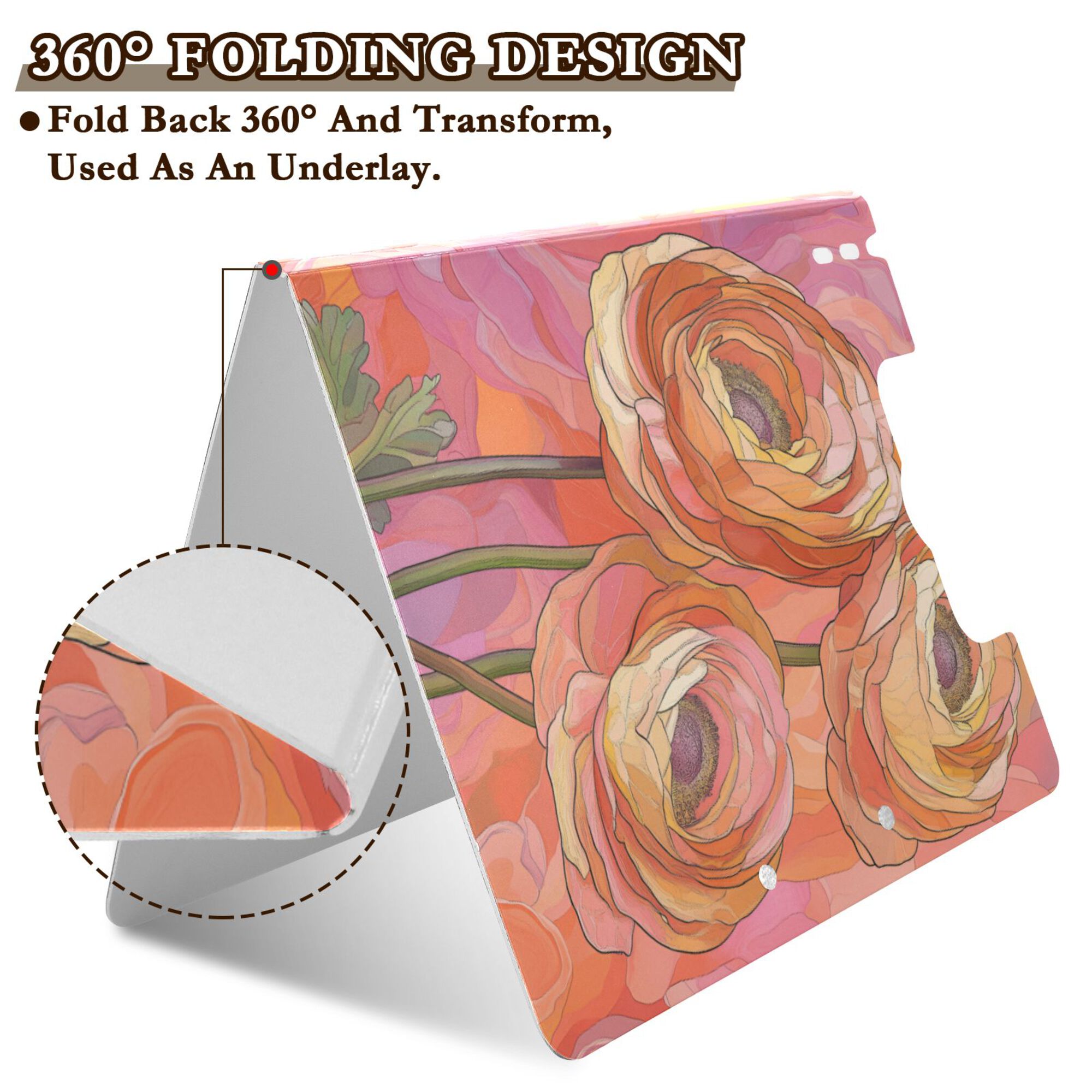 FORMRS A4 Clipboard Folder with Pen Holder Horizontal Foldable School Office Binder, Abstract Pink Flowers