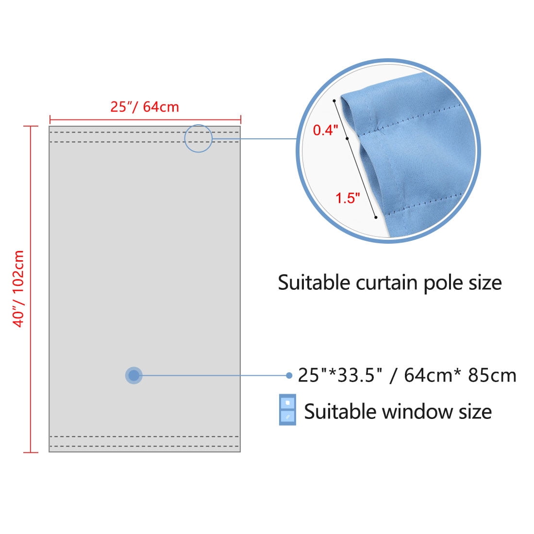Unique Bargains Solid Window French Door Curtain Panel Sky Blue 25" x 40"