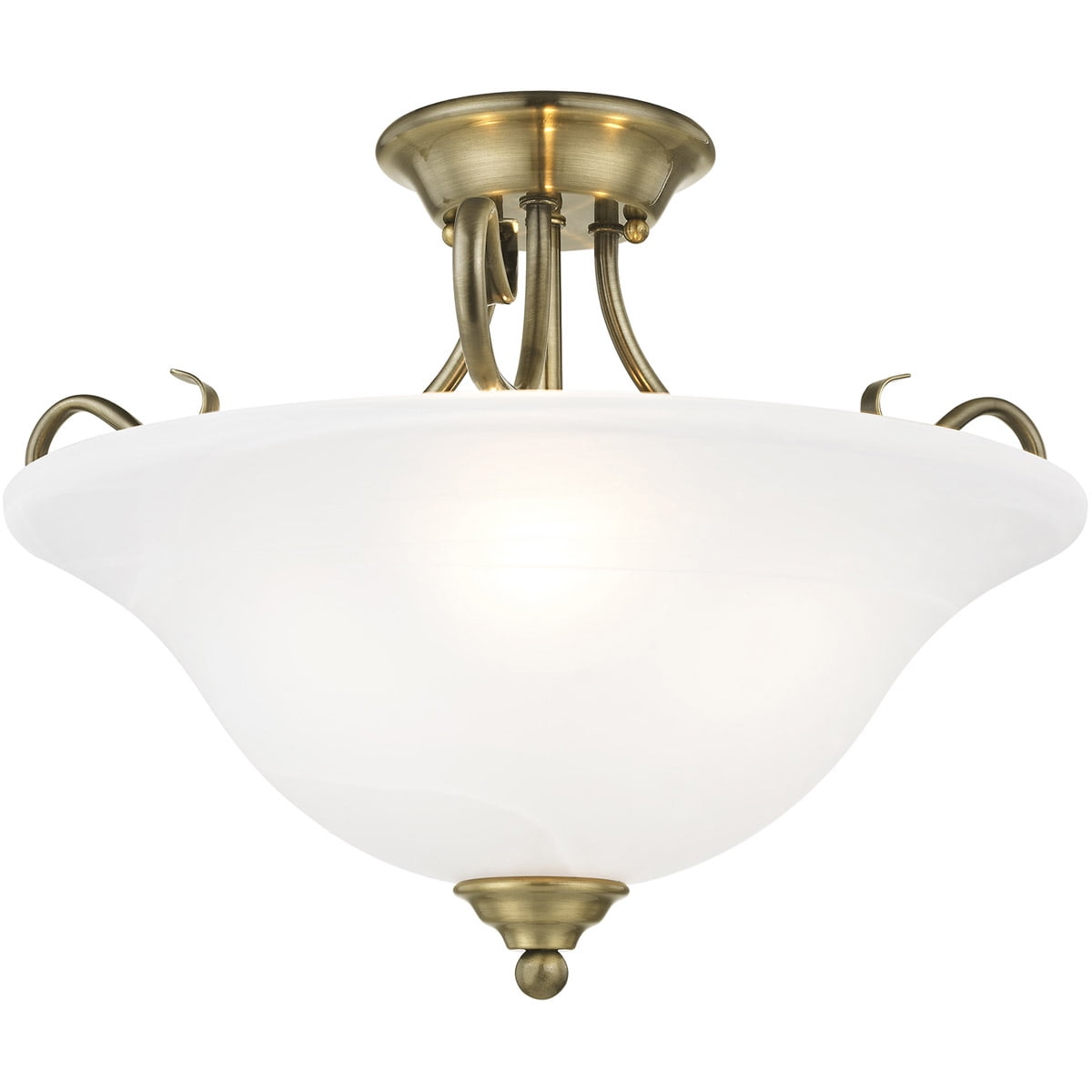 3 Light Antique Brass Ceiling Light fixture with White Alabaster Glass Shade
