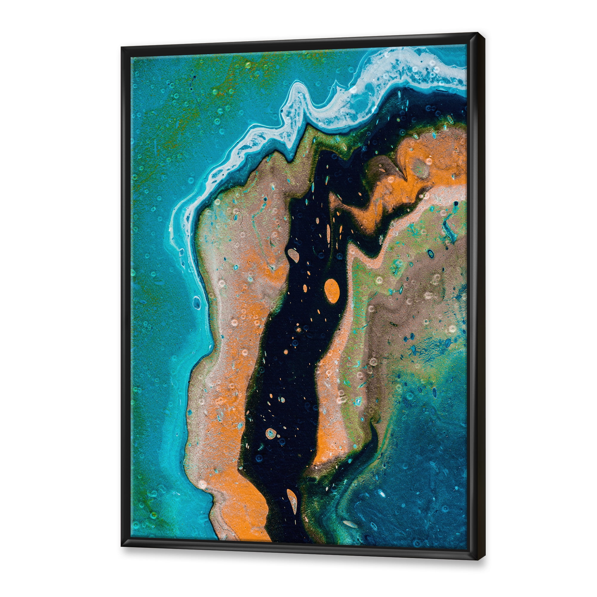 Designart 'Abstract Composition In Black and Orange' Modern Framed Canvas Wall Art Print