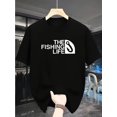 thumbnail image 1 of Camiseta informal de cuello redondo para hombre - Gráfico "The Fishing Life", azul oscuro, manga corta, ideal para verano y actividades al aire libre para adultos, ideal para pescar, 1 of 6